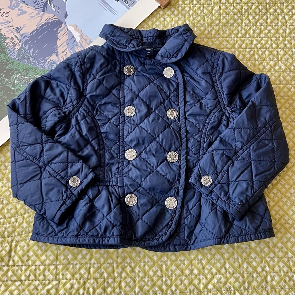 Baby Gap Quilted Pea Coat Snap Size 2T EUC Double Breasted Spring Fall‎ Navy